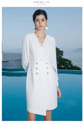 Draped Neck Chiffon Wrapped Mini Dress